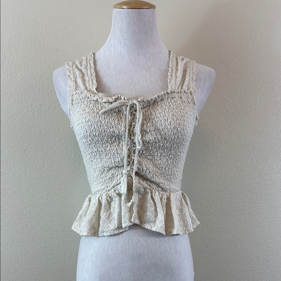 Shyanne Cream Smocked Peplum Tank Top XS - Picture 1 of 8